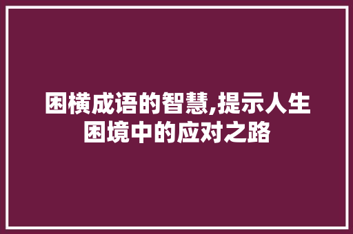 困横成语的智慧,提示人生困境中的应对之路