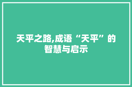 天平之路,成语“天平”的智慧与启示