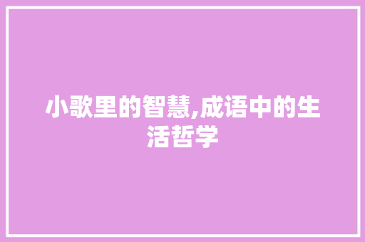 小歌里的智慧,成语中的生活哲学