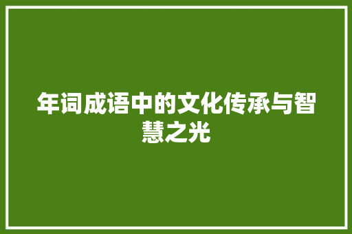 年词成语中的文化传承与智慧之光