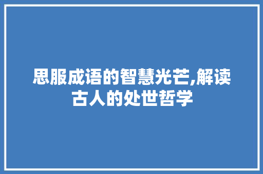 思服成语的智慧光芒,解读古人的处世哲学
