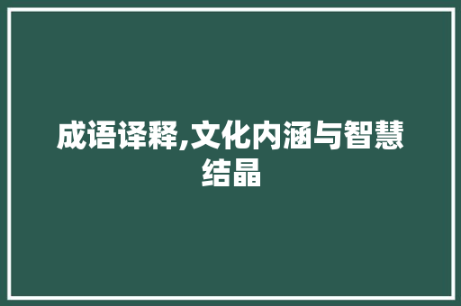 成语译释,文化内涵与智慧结晶