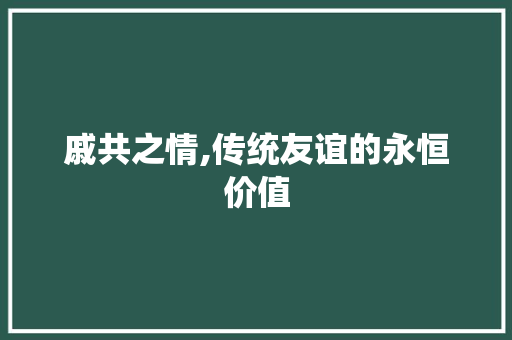 戚共之情,传统友谊的永恒价值