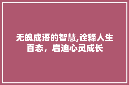 无魄成语的智慧,诠释人生百态，启迪心灵成长