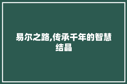 易尔之路,传承千年的智慧结晶