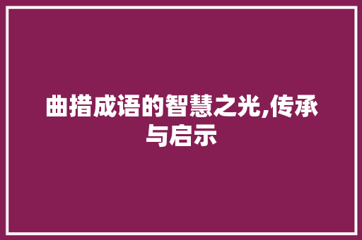 曲措成语的智慧之光,传承与启示 诗词鉴赏