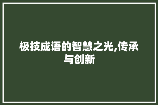 极技成语的智慧之光,传承与创新 诗词鉴赏
