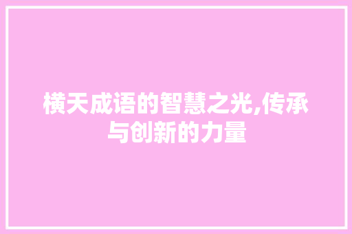 横天成语的智慧之光,传承与创新的力量 诗词鉴赏