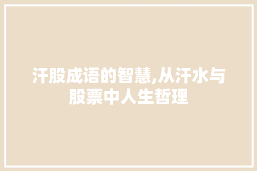 汗股成语的智慧,从汗水与股票中人生哲理