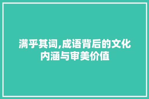 满乎其词,成语背后的文化内涵与审美价值