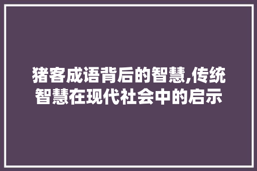 猪客成语背后的智慧,传统智慧在现代社会中的启示