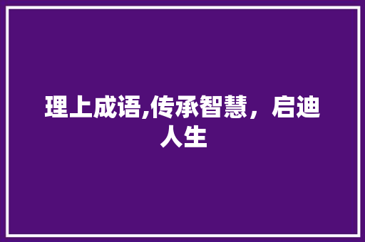 理上成语,传承智慧，启迪人生