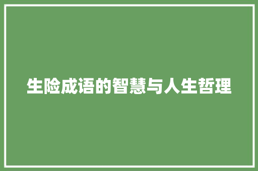 生险成语的智慧与人生哲理 诗词鉴赏