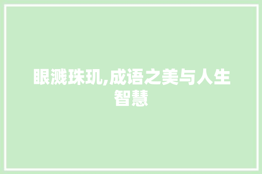 眼溅珠玑,成语之美与人生智慧