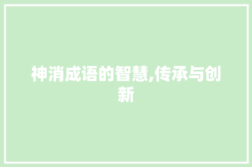 神消成语的智慧,传承与创新
