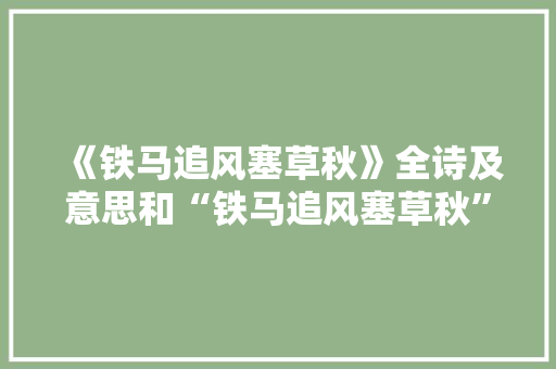 《铁马追风塞草秋》全诗及意思和“铁马追风塞草秋”的拼音注释 诗词鉴赏
