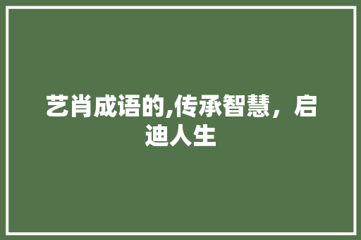 艺肖成语的,传承智慧，启迪人生