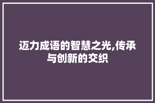 迈力成语的智慧之光,传承与创新的交织