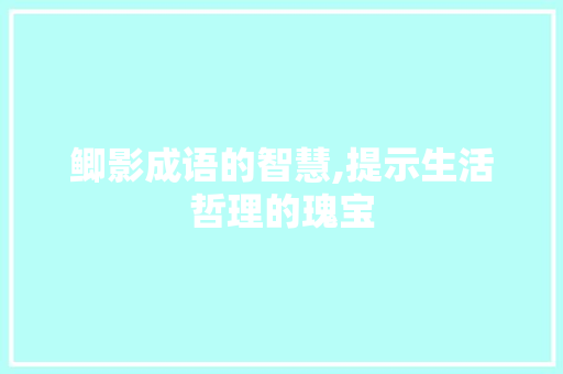 鲫影成语的智慧,提示生活哲理的瑰宝 应用文