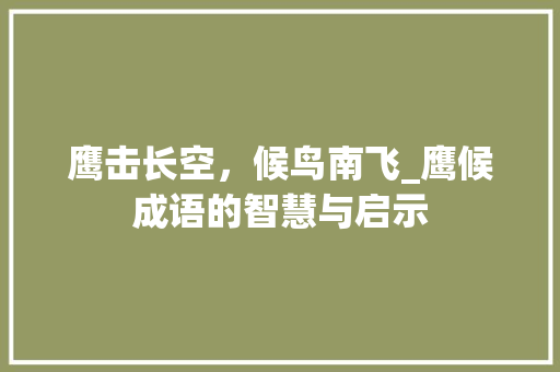 鹰击长空，候鸟南飞_鹰候成语的智慧与启示