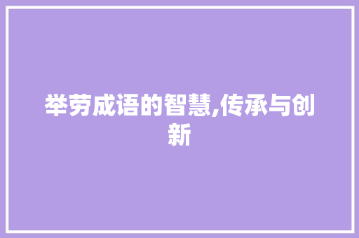 举劳成语的智慧,传承与创新 工作总结