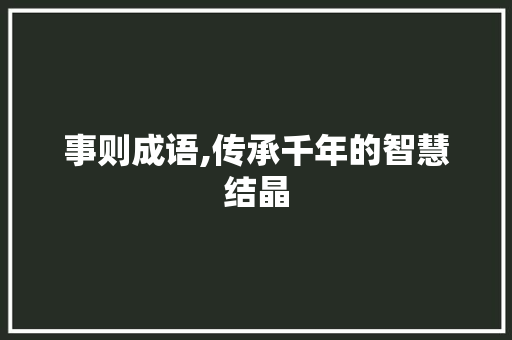 事则成语,传承千年的智慧结晶