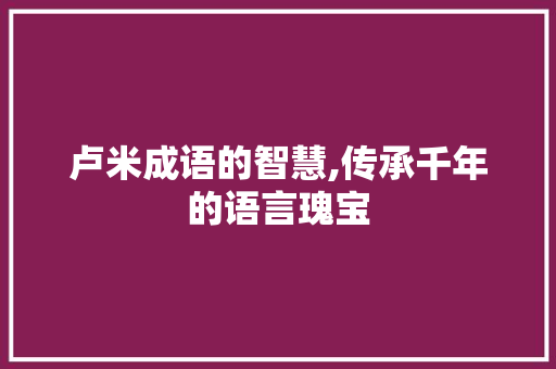 卢米成语的智慧,传承千年的语言瑰宝