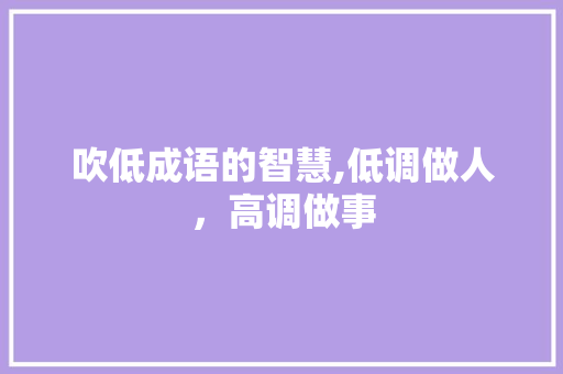 吹低成语的智慧,低调做人，高调做事