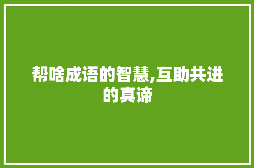 帮啥成语的智慧,互助共进的真谛