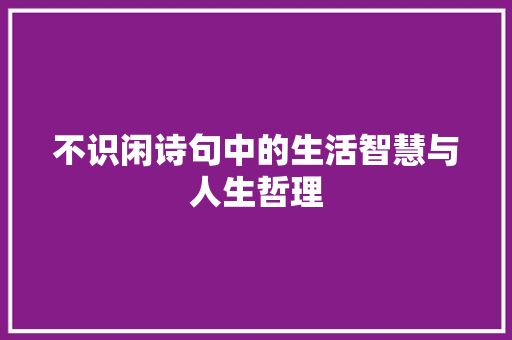 不识闲诗句中的生活智慧与人生哲理