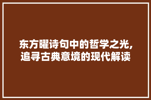 东方曜诗句中的哲学之光,追寻古典意境的现代解读