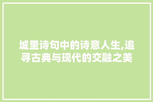 城里诗句中的诗意人生,追寻古典与现代的交融之美