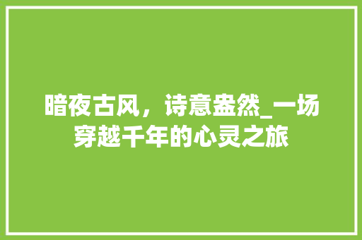 暗夜古风，诗意盎然_一场穿越千年的心灵之旅