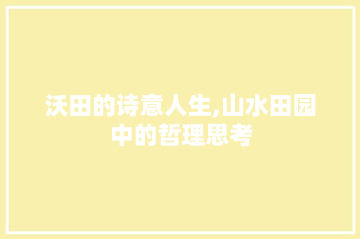 沃田的诗意人生,山水田园中的哲理思考