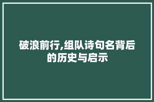 破浪前行,组队诗句名背后的历史与启示