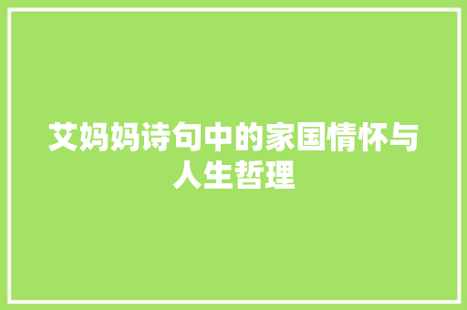 艾妈妈诗句中的家国情怀与人生哲理