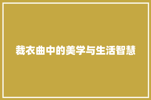 裁衣曲中的美学与生活智慧