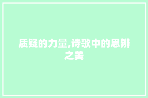 质疑的力量,诗歌中的思辨之美 职场写作