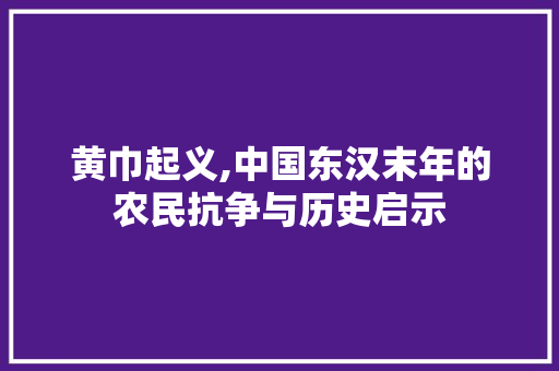 黄巾起义,中国东汉末年的农民抗争与历史启示
