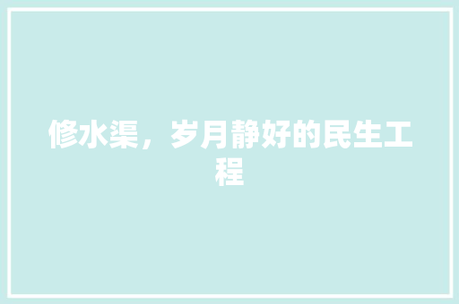 修水渠，岁月静好的民生工程