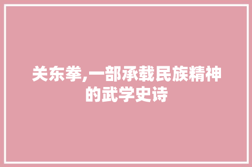 关东拳,一部承载民族精神的武学史诗