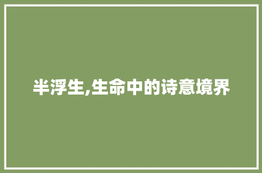 半浮生,生命中的诗意境界