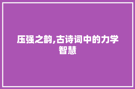 压强之韵,古诗词中的力学智慧