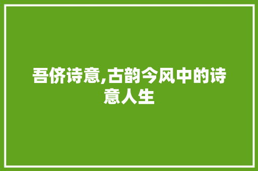 吾侪诗意,古韵今风中的诗意人生