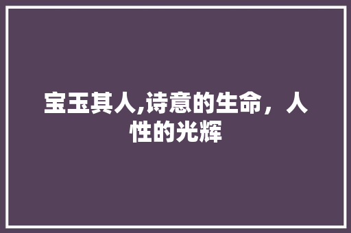 宝玉其人,诗意的生命，人性的光辉