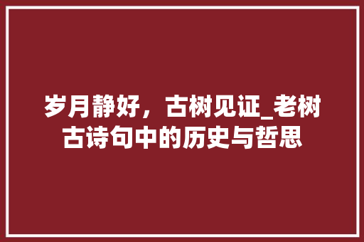 岁月静好，古树见证_老树古诗句中的历史与哲思