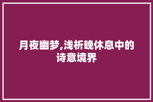 月夜幽梦,浅析晚休息中的诗意境界