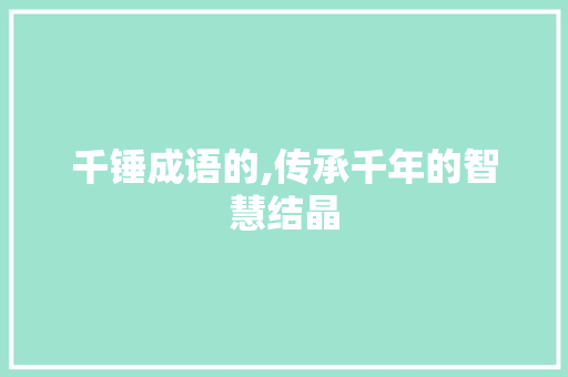 千锤成语的,传承千年的智慧结晶 会议纪要