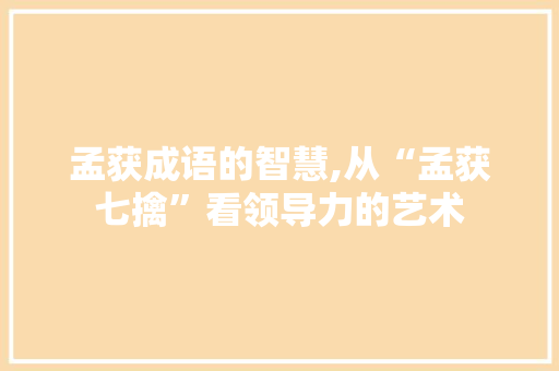 孟获成语的智慧,从“孟获七擒”看领导力的艺术