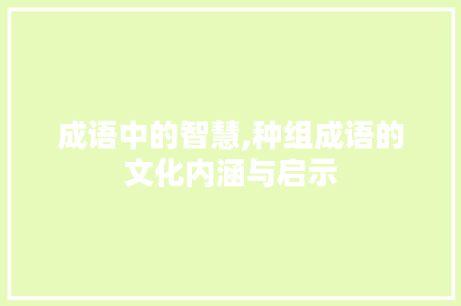 成语中的智慧,种组成语的文化内涵与启示